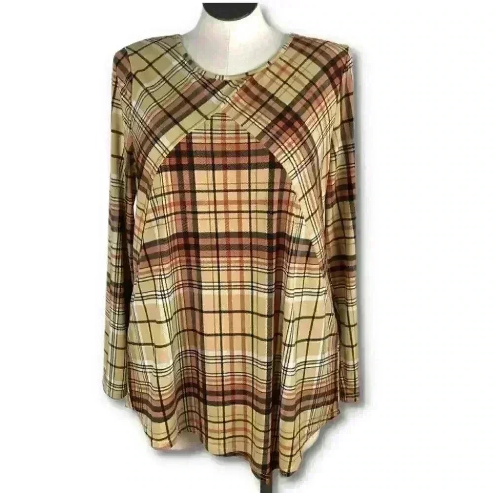 Kim Rogers Womens top size XL Multicolor plaid tunic